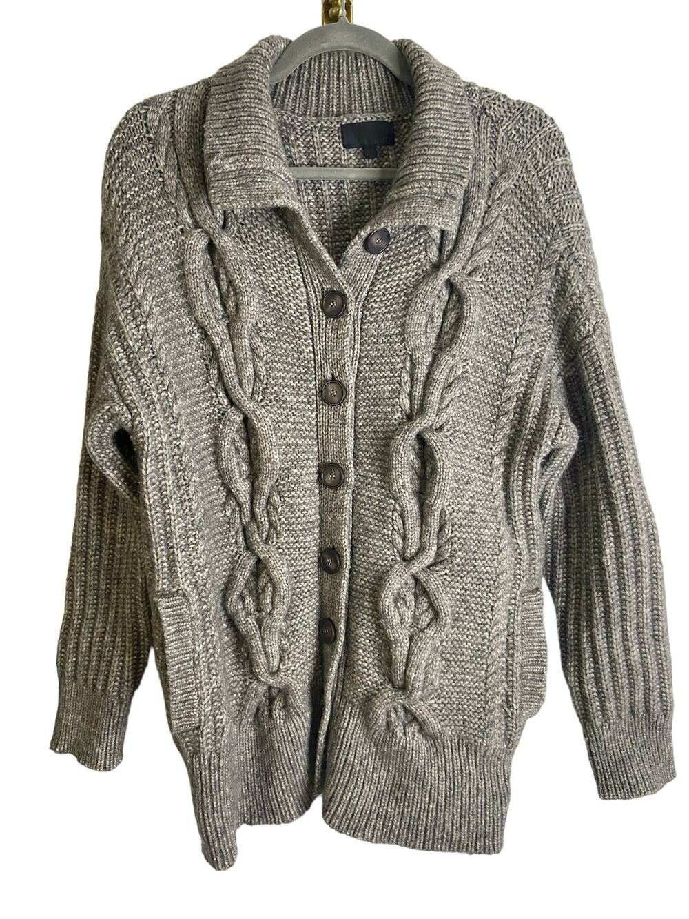 Intermix Chunky Cable Knit Cardigan Sweater Wool Blend Preppy Fall Winter SP